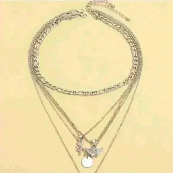 New Silver Pendant Layered Necklace